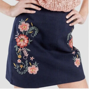Mi Ami Boho Skirt Embroidered Denim Floral Navy Festival Fairy Flower Y2K Small